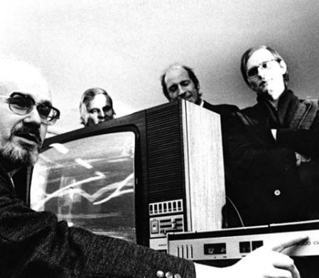 Paul Vogt im Videostudio des Museum Folkwang, um 1975