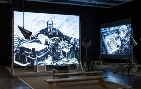 William Kentridge. Listen to the Echo, 2025, Ausstellungsansicht Museum Folkwang Foto: Sebastian Drüen