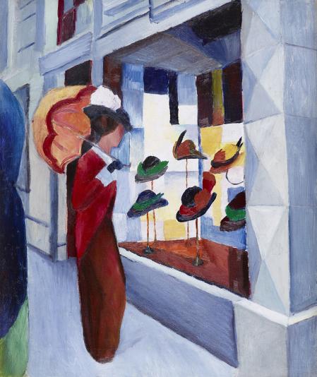 August Macke, Frau mit Sonnenschirm vor Hutladen, 1914, Museum Folkwang
