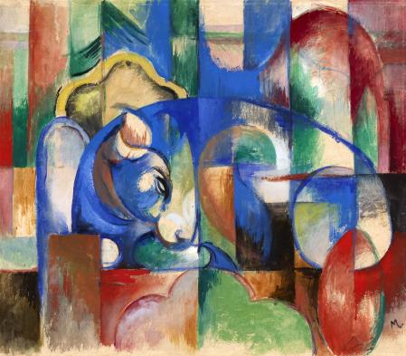 Franz Marc Liegender Stier (Reclining Bull), 1913 Tempera auf Papier, 40 x 46 cm Museum Folkwang, Essen