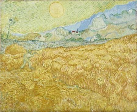 Vincent van Gogh, Die Ernte, Kornfeld mit Schnitter, 1889