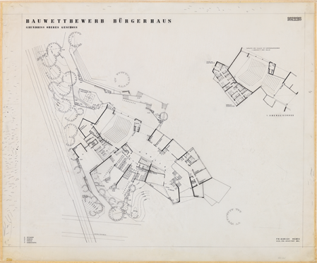 Bürgerhaus Oststadt, Essen, Grundriss Erdgeschoss des Wettbewerbsbeitrags, 1969