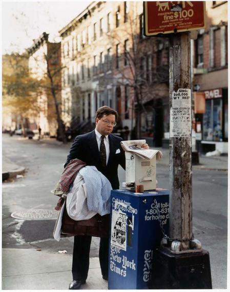 Joel Sternfeld Attorney with laundry, Corner Bank and West 4th Street, New York, 1988
